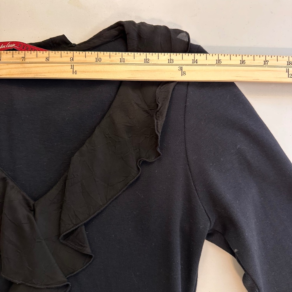 Barbara Lesser Fibers Black Ruffle V-Neck Cotton Top 3/4 Bell Sleeve Small - Picture 11 of 16